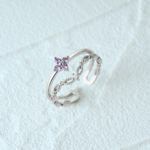 Anillos CANNER con Diseños Nuevos en Plata de Ley 925, Anillos Románticos de Doble Círculo con Circonita Cúbica Morada en Forma de Flor para Niñas y Mujeres, Regalos - Product Image 4