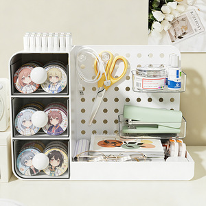 Office Organizer Pegboard Storage Box Rectangle White Cream Yellow Desk Drawer Stationery Holder Student Dorm <b>Workstation</b> Use - Product Image 3