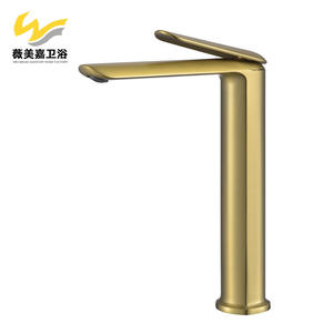 Robinet de lavabo de comptoir en cuivre moderne pour projet hôtelier, unité unique, activation par levage, finition or-gris brossé, robinet en céramique chaud/froid - Product Image 3