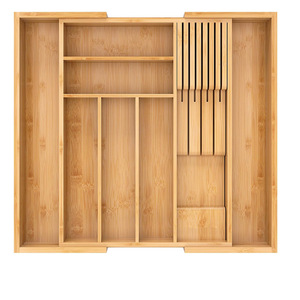 Bamboo Drawer Organizer Multi Compartment <b>Storage</b> <b>Tray</b> For Kitchen Tableware Desktop Organizing 18L Eco Friendly Rectangular - Product Image 1
