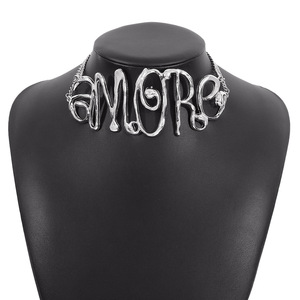 Custom Retro <strong>Gold</strong> Color <strong>Metal</strong> Butterfly Chain Necklace for Women Fashionable Letter Word 'MORE' Choker Link Chain <strong>Collar</strong> Jewelry - Product Image 1