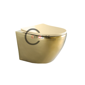 Inodoro de cerámica de una pieza, pequeño, suspendido en la pared, con tanque de agua oculto, chapado en oro negro, de lujo y personalizado, para baño de hotel. - Product Image 2