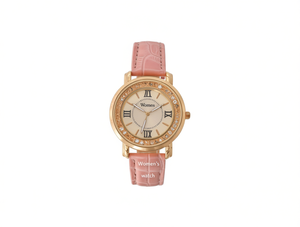 Reloj de mujer con correa de cuero, moderno, cómodo, tono oro rosa, números romanos - Product Image 1