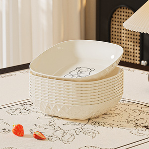 Ensemble d'assiettes carrées en plastique Sweet Bear, blanc crème, pour desserts, fruits, collations, vaisselle de table - Product Image 2