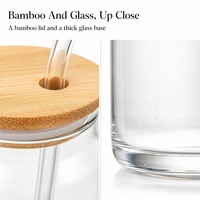 Mug Kaca Borosilikat Tinggi dengan Tutup & Sedotan Bambu 450/550ml Aman untuk Microwave Logo Kustom Paket Hadiah untuk Bubble Tea Kopi Dingin