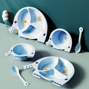 Vajilla infantil antiescaldado con forma de elefante, vajilla de fibra de bambú para bebé, plato de cena, fiambrera, cuchara - Product Image 3
