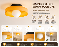 Plafonnier LED circulaire nordique en verre ambré dépoli, économie d'énergie, protection des yeux, pour chambre et bureau, 10 pouces, écoénergétique