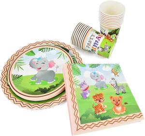 Fournitures de fête thème <span class=keywords><strong>Jungle</strong></span> Safari, vaisselle de fête animaux Zoo pour enfants anniversaire Baby Shower assiettes jetables tasses <span class=keywords><strong>serviette</strong></span> - Product Image 3