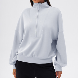 <b>Women</b> <b>Quarter</b> <b>Zip</b> Pullover Hoodie Loose Fit Sweatshirt Long Sleeve Track Jacket for Casual Yoga - Product Image 5