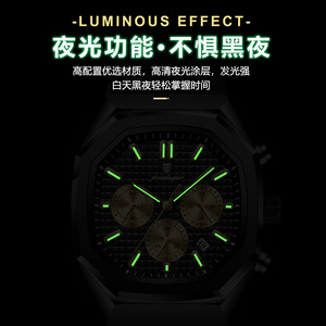 Montre multifonctionnelle pour hommes, bracelet en alliage, boîtier en acier inoxydable, cadran carré, étanche, chronographe lumineux, montre à Quartz - Product Image 3