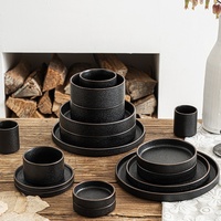 Ensemble de bols en céramique haut de gamme empilables, noirs mats, compatibles micro-ondes, pour hôtel, steak, plats occidentaux