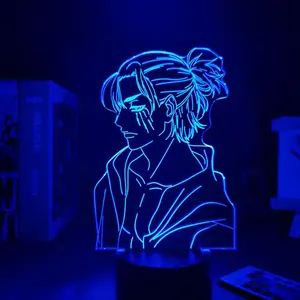 타이탄 캡틴 Levi Ackerman 그림 3d 환상 멀티 컬러 아크릴 야간 조명에 LED 애니메이션 빛 공격