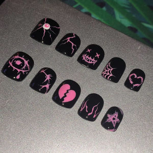 Ongles en acrylique personnalisés à presser pour hommes, faits à la main, couvrance totale, motif papillon, forme stiletto et carrée, réutilisables, kit d'ongles artificiels avec colle - Product Image 3