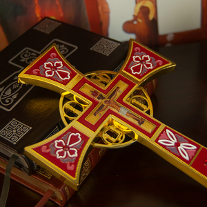 Crucifijo Ortodoxo HT, Cruz de Metal Azul y Rojo, Crucifijo de Pie con Bendiciones y Regalos para Decoración del Hogar o Iglesia - Product Image 5