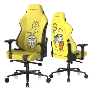 Современный эргономичный поворотный Регулируемый компьютерный желтый игровой стул 2023, крутой дизайн, желтый игровой стул с кроликом динозавром
