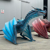 Statue de dragon occidental bleu géant animatronique en métal, personnalisée, étanche, télécommandée, à monnayeur, pour centre commercial