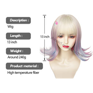 Peluca de <span class=keywords><strong>Cosplay</strong></span> de <span class=keywords><strong>Anime</strong></span> Shinein TV Series Wednesday, Color Rosa Pastel Azulado Degradado, Peluca Sintética Ondulada Corta Tipo Bob de Enid Sinclair con Flequillo - Product Image 2