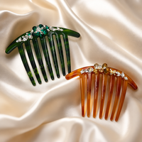 Épingle à cheveux chic pour soirée, élégante en cristal émeraude et ambre, peigne durable en acétate de cellulose pour boutique