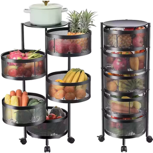Chariot de <span class=keywords><strong>rangement</strong></span> rotatif en métal pour <span class=keywords><strong>cuisine</strong></span>, idéal pour le stockage de légumes et de fruits à la maison - Product Image 1
