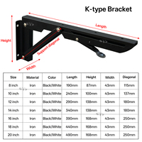 Support mural pliable en forme de triangle de type K avec ressort pour étagère flottante et table de camping-car