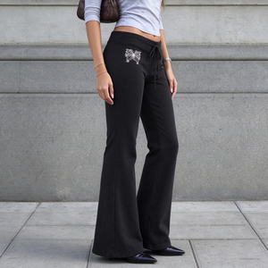 Pantalones Acampanados de Cintura Baja con Bordado de Mariposas Estilo Y2K para Mujer, Color Block, Casual, Streetwear, Verano, Frente Plano - Product Image 2