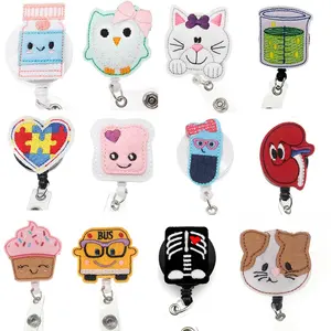 Office Supplier Cartoon Felt ID Badge Reel Name Tag Animal Retractable Badge Holder For Nurse Doctor Student Accessories