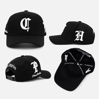 Casquette de baseball structurée noire à 5 panneaux, style A-Frame, avec broderie 3D en relief et logo monogramme personnalisé, vente en gros OEM