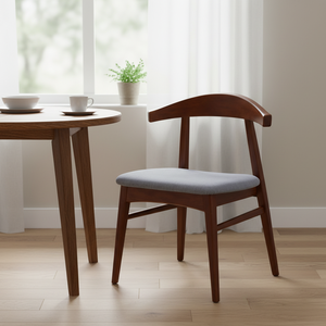Chaise de salle à manger en bois de mahogany massif avec dossier incurvé, style mid-century, siège rembourré écologique, pour la maison, le bureau, la villa, le restaurant, l'hôtel - Product Image 1