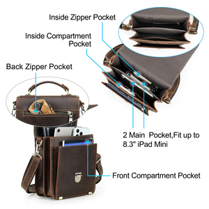 Bolso Mensajero de Cuero Crazy Horse Vintage para Hombre, Bolso Cruzado para el Trabajo, Viajes Diarios, con Múltiples Compartimentos, para Tablet de 8.3'' - Product Image 3