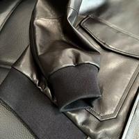 Blouson aviateur en cuir d'agneau noir véritable pour homme - Style vintage décontracté avec fermeture éclair, doublure patchwork, poignets côtelés, respirant