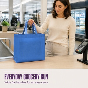 Blue Nonwoven Reusable Shopping Tote <b>Bag</b> with Hand Length Handles for Business and Retail Use - Product Image 3