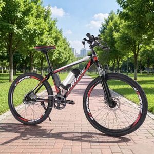 Vélo de montagne électrique pour adultes 36V/250W avec moteur arrière sans balais, 1 vitesse, freins à double disque, batterie au lithium, respectueux de l'environnement, suspension 26 pouces - Product Image 5
