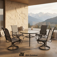 Ensemble de salle à manger d'extérieur moderne J&M Outdoor, structure en aluminium, chaises pivotantes, table ronde en verre, jardin, terrasse