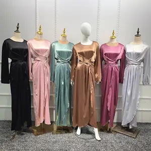 Factory Wholesale Maxi Dress Plain Elegant Muslim Woman Long Dress Dubai Islamic Stain Clothing