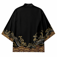 Kimono Cardigan Unisexe Personnalisé à Étiquette Privée, Imprimé en 3D, Motif Vague Ukiyo-e, Robe Haori Japonaise à Manches 3/4, OEM ODM Personnalisable, Été