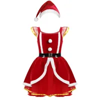 Hoge Kwaliteit Kinderen Meisjes Zachte Fluwelen Kerst Jurk Kerstman Kostuum Prinses Hemdje Mesh Tutu Party Dress Met Hoed Outfits