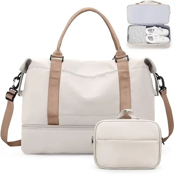 Weekender Duffel Bags para mujer Bolsa de viaje personal con compartimento para zapatos Bolsa de lona de viaje para la noche