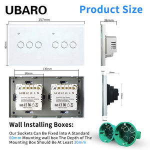 Interruptor de Pared Inteligente Ubaro de 157 mm con Caja de Montaje de 60 mm, WiFi 2.4 GHz, Control Táctil para Domótica - Product Image 1