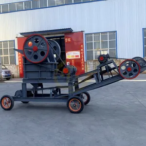 Fine Gravel Mini Gold Ore River Stone Crusher Pe 300*500 Mobile Diesel Jaw Crusher With Conveyor