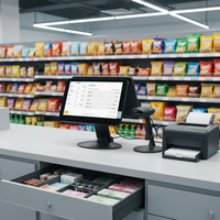 Terminal de point de vente tout-en-un le plus vendu, machine de point de vente 15,6 pouces à double écran, 8+128 Go, machine de facturation Windows avec lecteur de codes-barres et NFC