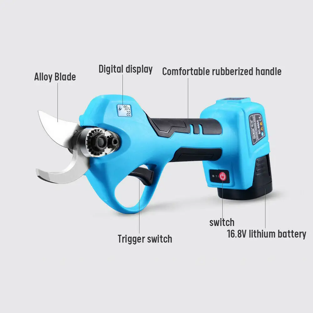 Cesoie per potatura a batteria elettriche LCD a 2 batterie 28mm Secateur Branch Cutter Tool 28MM