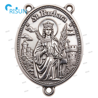 Collier pendentif médaille personnalisée Sainte Barbe, saint patron des pompiers chrétiens, avec centre de prière et chapelet