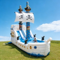 Bateau pirate gonflable en PVC pour jardin, parc aquatique avec toboggan et piscine, installation facile et portable
