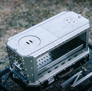 SOLOMAN Griglia da Campeggio Portatile in Acciaio Inox Lucidato, Stufa Creativa a Carbone/Legna con Coperchio Ribaltabile, Caminetto per Riscaldamento Tenda - Product Image 2