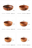 Grand bol japonais rétro de luxe léger en bois d'acacia, style vintage, pour salade, soupe, nouilles, bassin en teck, très grande capacité pour banquets
