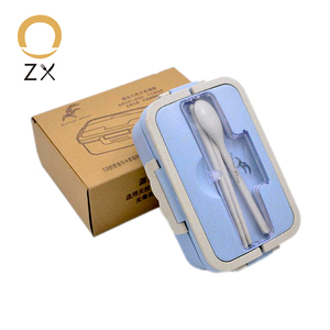 wholesale Microwave Heated Biodegradable wheat straw bento lunch box with cutlery