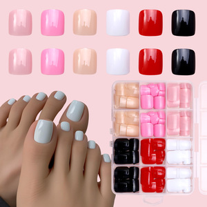 144 faux ongles de pieds français simples à presser, en boîte, amovibles, couvrance totale, pour pédicure DIY, nail art des pieds, salon - Product Image 1