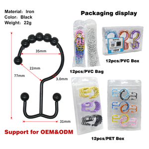 Rideaux de douche Clips de <span class=keywords><strong>rideau</strong></span> en métal avec anneaux Crochet de tige de draperie antirouille - Product Image 3