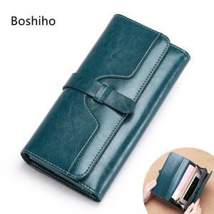 Women's Large Capacity Real Leather Clutch <b>Wallets</b> Long Zipper Waxy Cover Anti-Theft Feature Real Leather Credit Card <b>Holder</b> - Product Image 1