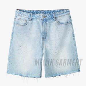 Pantalones Cortos Vaqueros Personalizados para Hombre, Talla Grande, Azules, Holgados, con Pedrería, Estilo Urbano, a la Moda - Product Image 1